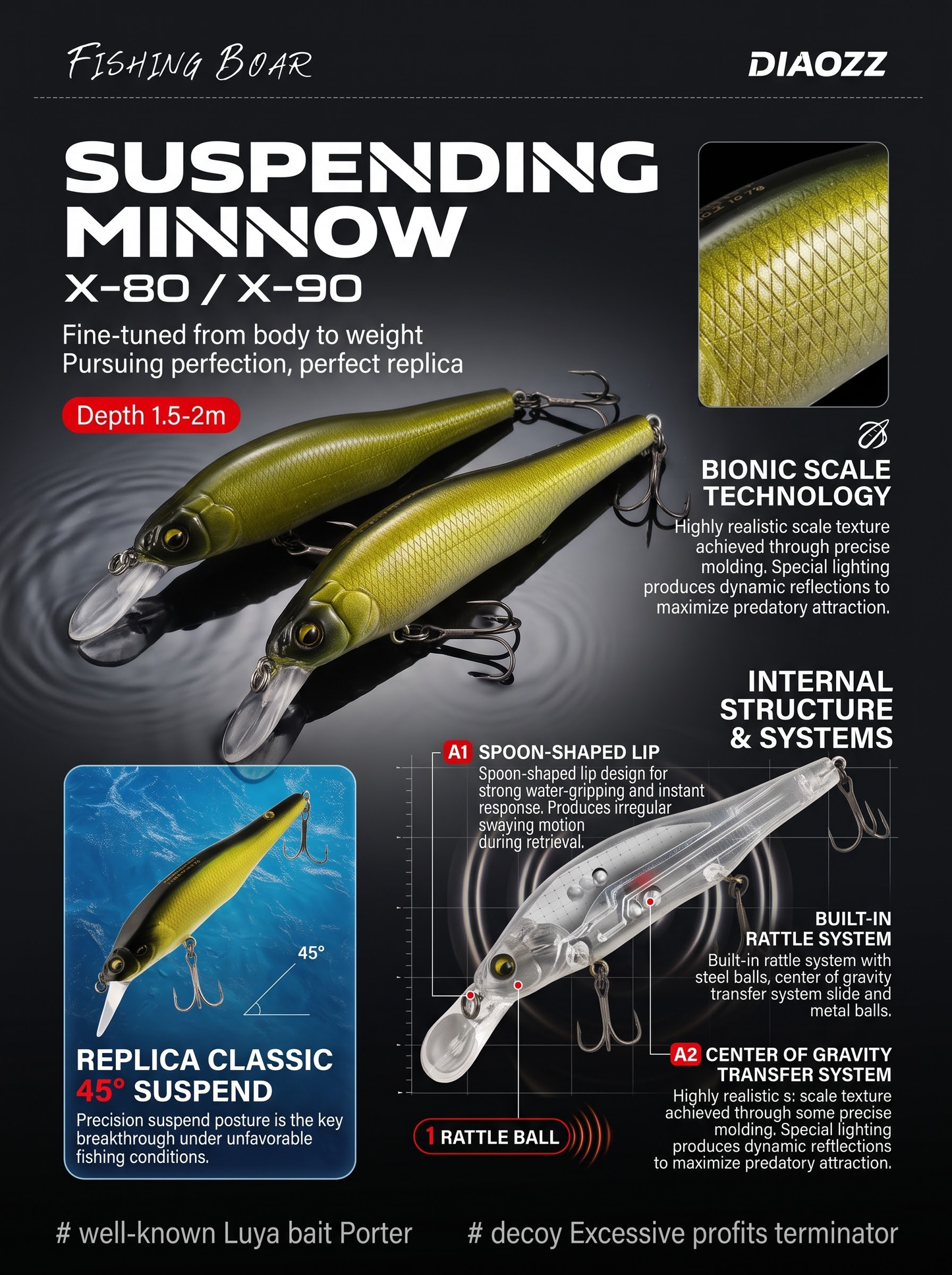 Suspending & Floating Minnow Lure - Long Casting Jerkbait Weight Transfer System