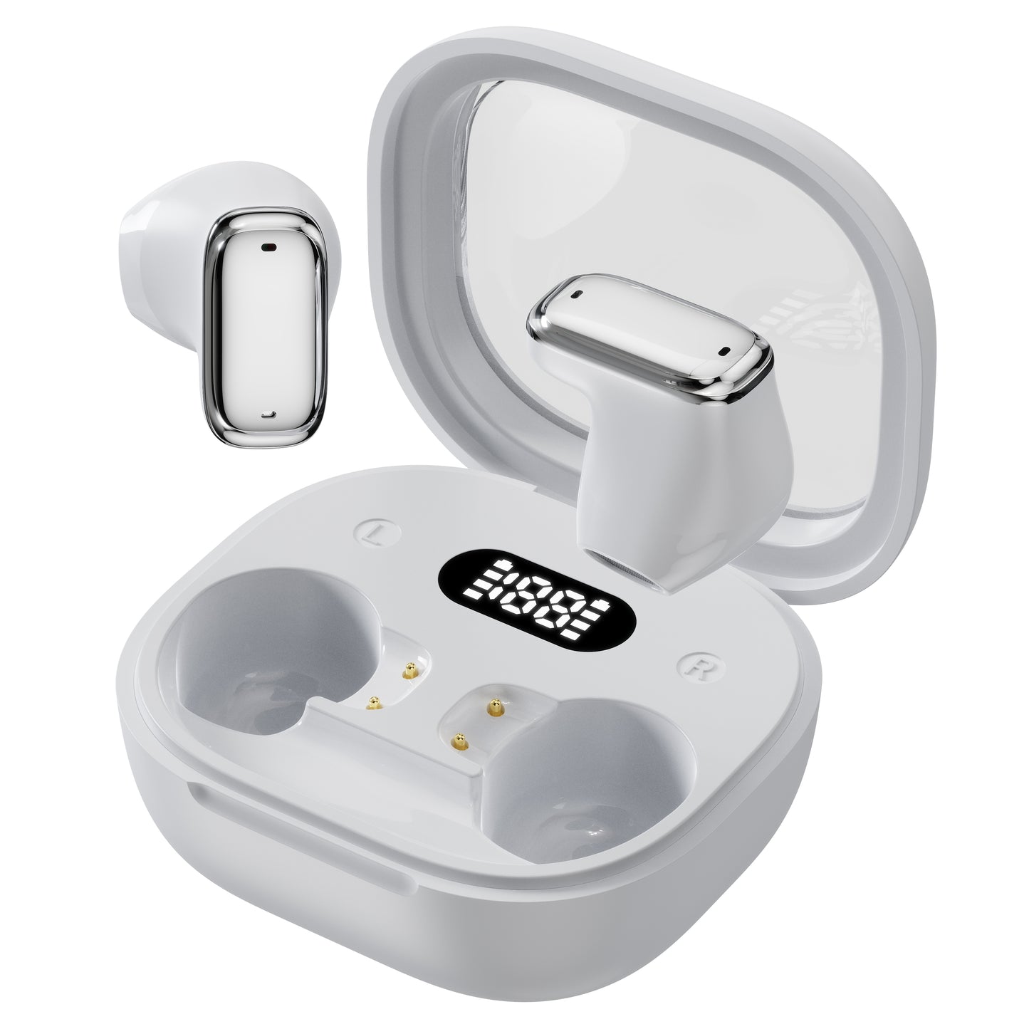 Semi‑In‑Ear TWS Wireless Earbuds‑Square Transparent Window with LED Digital Battery Display, IPX4
