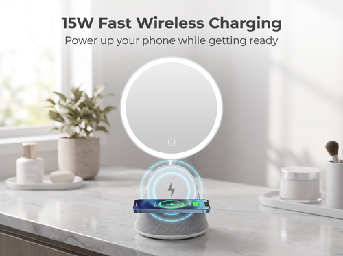 Sleep Timer Makeup Mirror Bedside Charging Bluetooth Speaker