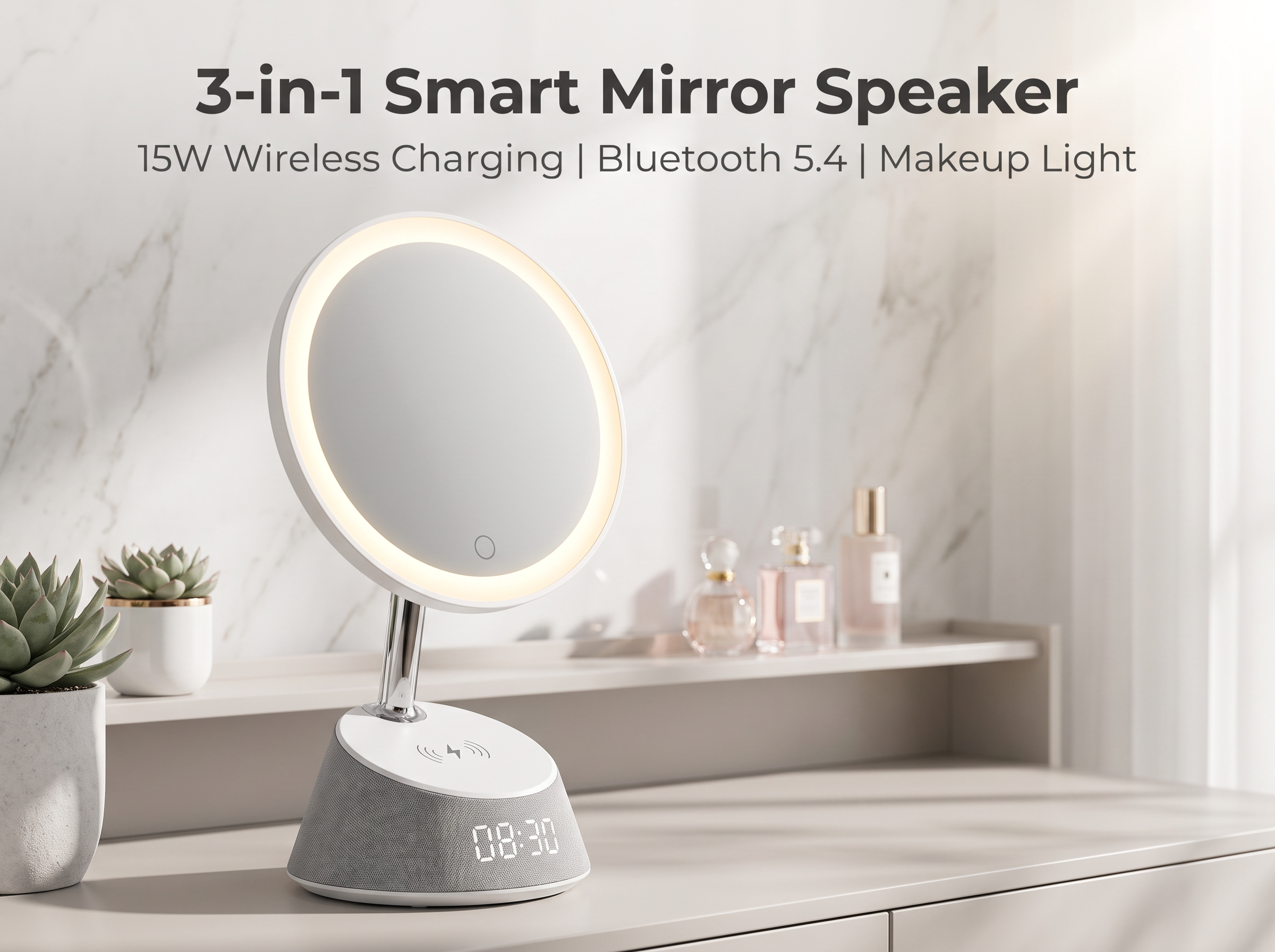 Sleep Timer Makeup Mirror Bedside Charging Bluetooth Speaker